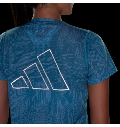 Футболка женская Adidas Run Icons 3 Bar Logo Allover Print Running Light Blue IL1744
