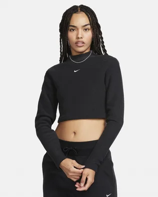 Топ женский Nike Sportswear Phoenix Plush Slim Mock-Neck Long-Sleeve Cropped Cozy Fleece Top Black FN3619-010