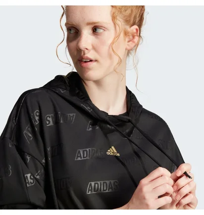 Худи женское Adidas Embossed Monogram Fleece Hoodie Black IM2586