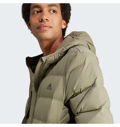 Пуховик чоловічий Adidas Helionic Stretch Hooded Down Jacket Olive IK3173