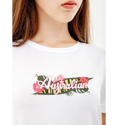 Футболка женская AUSTRALIAN Logo Flowers Tee Jersey V White LSDTS0027-002