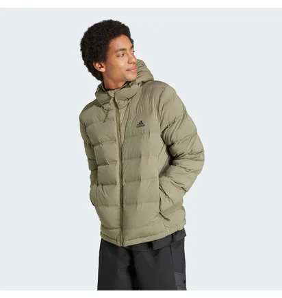 Пуховик чоловічий Adidas Helionic Stretch Hooded Down Jacket Olive IK3173