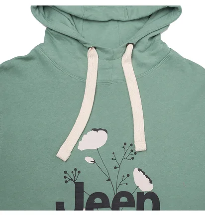Худи женское Jeep Hooded Oversize Sweatshirt Botanical Print Turquoise O102606-E854