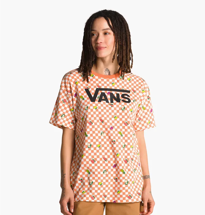 Футболка женская Vans Fruit Checkerboard Oversized Tee Beige/Peach VN0003V6BM5