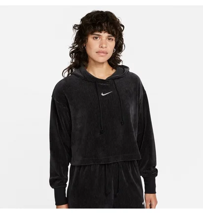 Худи женское Nike Sportswear WomenS Velour Cropped Pullover Hoodie Black DQ5927-010
