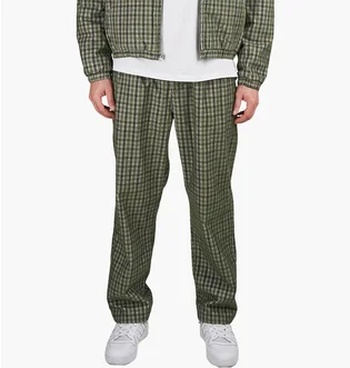 Штаны мужские OBEY Fubar Pleated Plaid Cord Pant Green 142020220-KBG