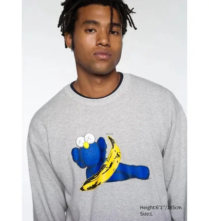Свитшот унисекс Uniqlo Kaws Warhol Graphic Sweatshirt Grey E472951-000