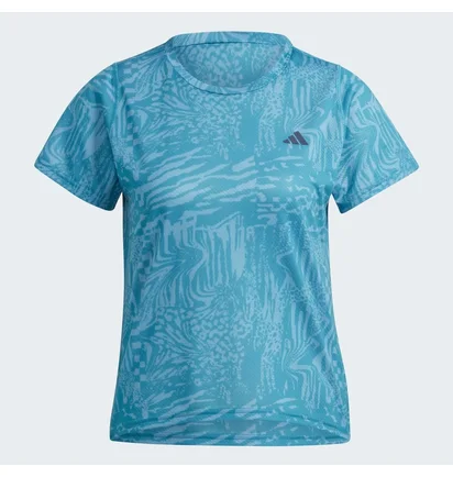 Футболка женская Adidas Run Icons 3 Bar Logo Allover Print Running Light Blue IL1744