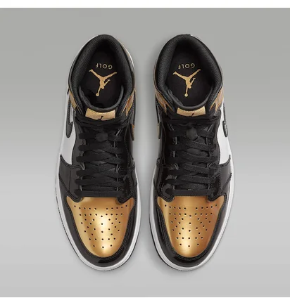 Кроссовки мужские Air Jordan 1 Retro High Golf Patent Gold Toe Black/Gold DQ0660-002