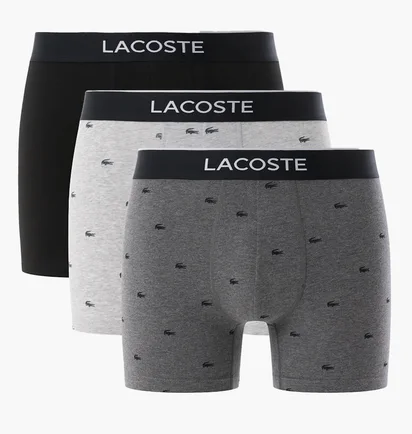 Трусы мужские Lacoste Logo Waist Trunks Black/Grey (3 шт) 6H1294-51