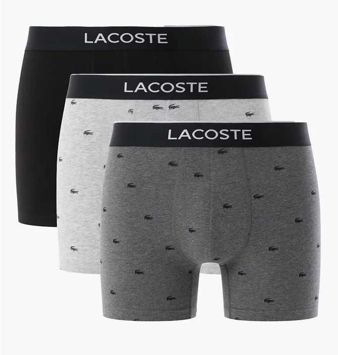 Трусы мужские Lacoste Logo Waist Trunks Black/Grey (3 шт) 6H1294-51