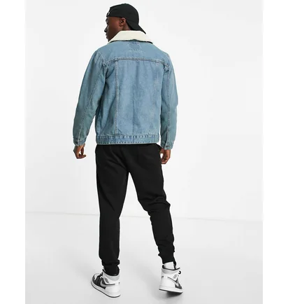 Джинсовка чоловіча Asos Asos Design Denim Jacket With Detachable Borg Collar Blue 109693753