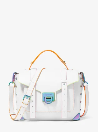 Сумка жіноча Michael Kors Manhattan Medium Contrast-Trim Leather Satchel White 35H1TNCS8L-OPTIC-WHITE-18789