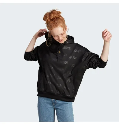 Худи женское Adidas Embossed Monogram Fleece Hoodie Black IM2586