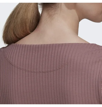 Лонгслів жіночий Adidas Studio Lounge Ribbed Cropped Long Sleeve Tee Brown Hh8500