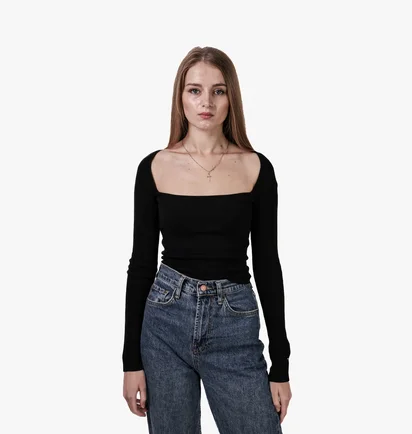 Топ женский H&M Square-Neck Crop Top Black 1189031002