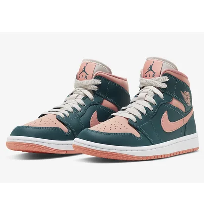 Кроссовки женские Air Jordan 1 Mid Green/Pink Bq6472-308