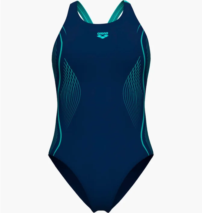 Купальник женский Arena Grid Swimsuit V Back Graphic Blue 010263-780