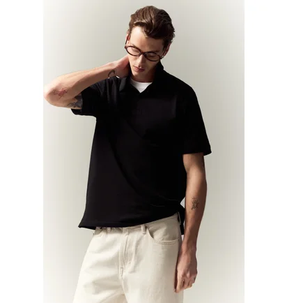 Поло мужское H&M Regular Fit Black 1209183001