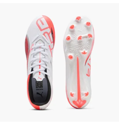 Бутсы унисекс Puma Ultra 5 Play Fg/Ag White/Orange 108169-01