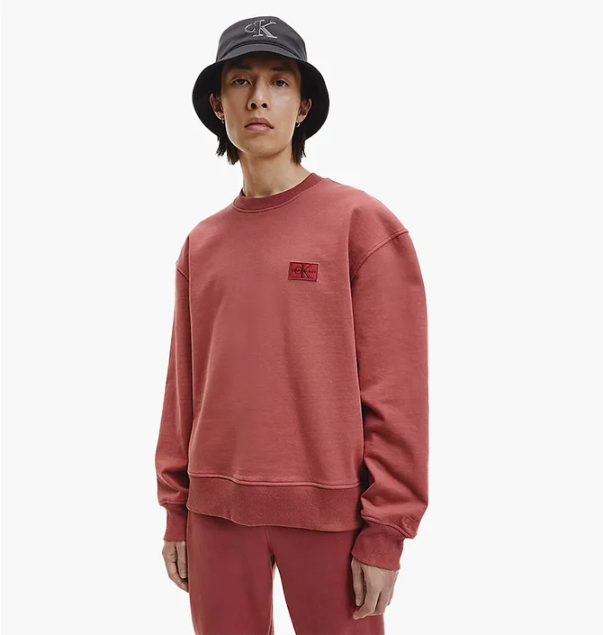 Світшот чоловічий Calvin Klein Shrunken Badge Crew Neck Terracotta Tile Bordo J30J321544