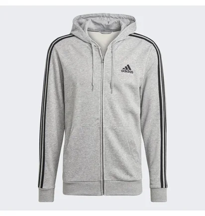 Толстовка мужская Adidas Essentials French Terry 3-Stripes Full-Zip Hoodie Grey GK9034