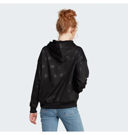 Худи женское Adidas Embossed Monogram Fleece Hoodie Black IM2586