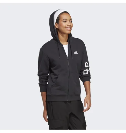Толстовка жіноча Adidas Essentials Linear Full-Zip French Terry Hoodie Black Ic6863