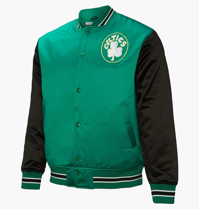 Бомбер мужской Mitchell & Ness Nba Boston Celtics Primetime Heavyweight Vintage Logo Celtics Green JK8453-BCEKYGN