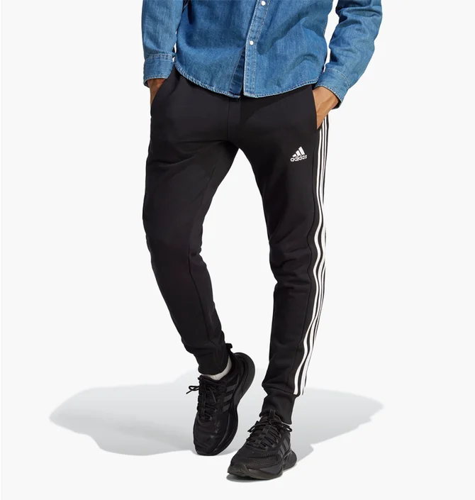 Штаны мужские Adidas Essentials French Terry Tapered Cuff 3-Stripes Pants Black Ha4337
