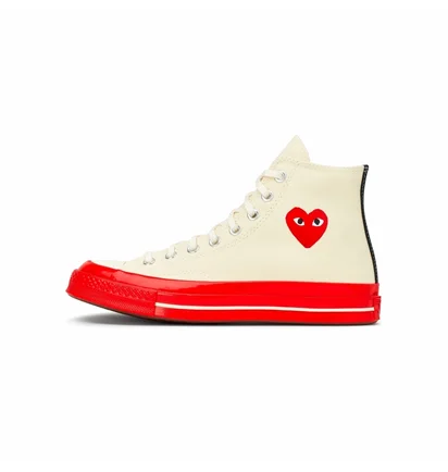 Кеды унисекс Comme des Garcons Play X Chuck 70 High Shoes Egret/Red Beige A01794C