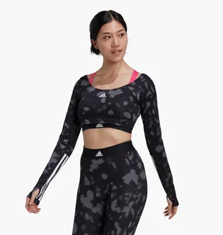 Лонгслів жіночий Adidas Hyperglam Cut 3-Stripes Long Sleeve Crop Top Black Hd6283