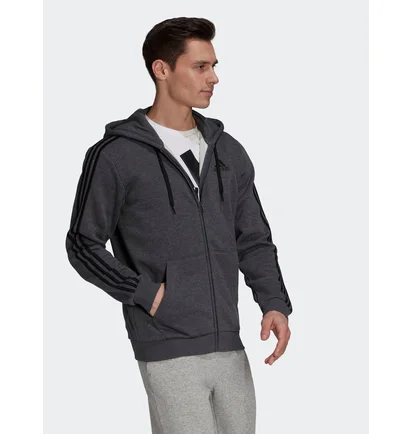 Толстовка чоловіча Adidas Essentials Fleece 3-Stripes Full-Zip Hoodie Grey HB0042