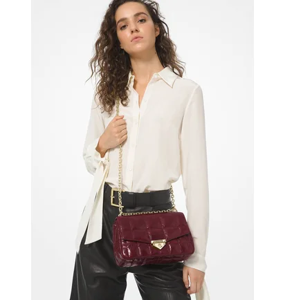 Сумка женская Michael Kors Soho Large Quilted Crinkled Leather Shoulder Bag Bordo 30F0L1SL3Y-DK-BERRY-13791
