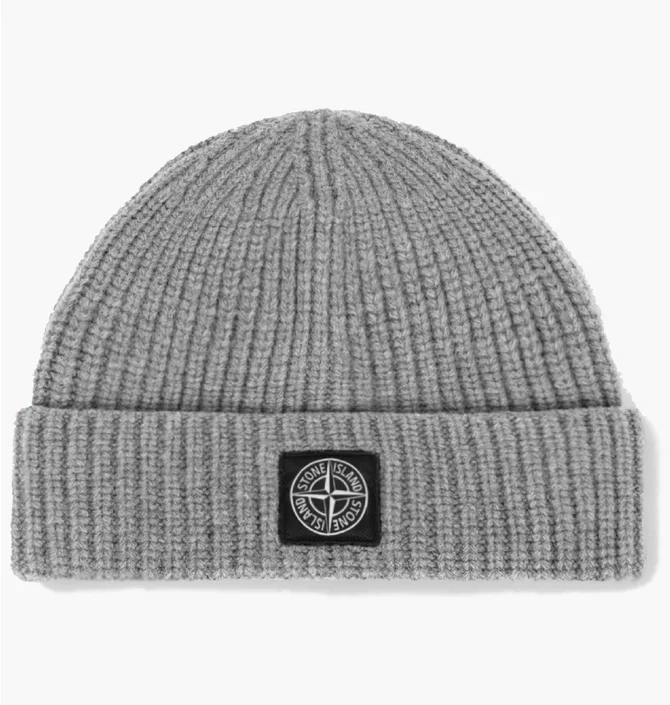 Шапка чоловіча Stone Island Logo Patch Ribbed Beanie Grey K2S15N100012S00B4-V0M6B