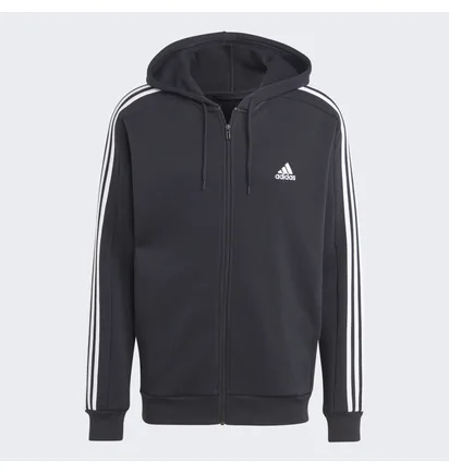 Толстовка чоловіча Adidas Essentials Fleece 3-Stripes Full-Zip Hoodie Black IB4029