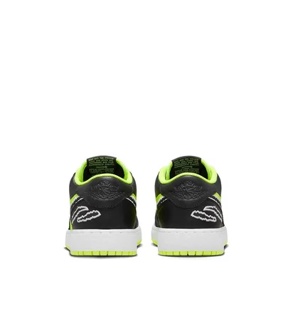Кроссовки детские Air Jordan 1 Low Se Black Cat Volt Black/Green DX6666-701
