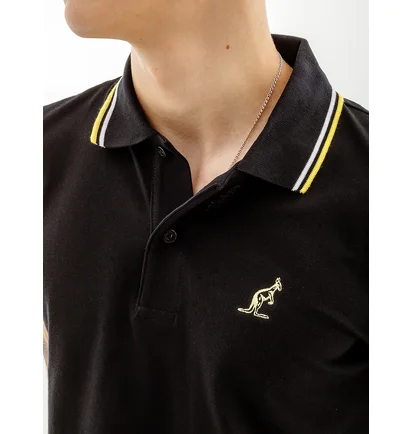 Поло мужское AUSTRALIAN 2-Stripe Pique Polo S-Fit Black LSUPO0004-003A