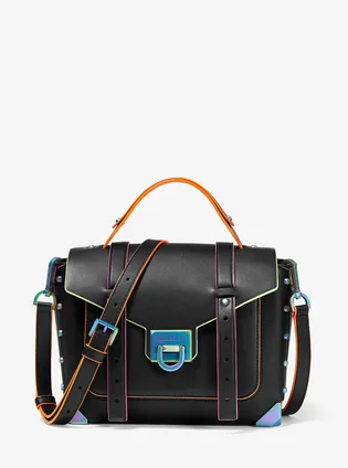 Сумка жіноча Michael Kors Manhattan Medium Contrast-Trim Leather Satchel Black 35H1TNCS8L-BLACK-25013