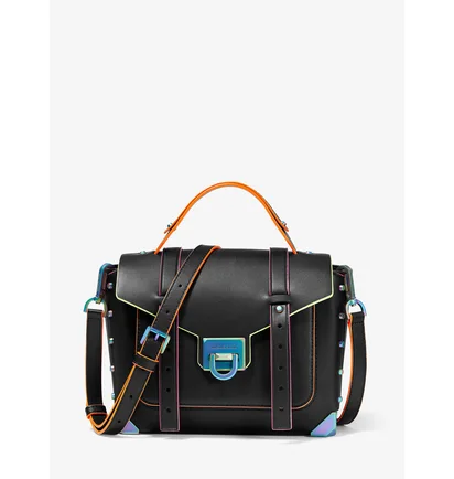 Сумка жіноча Michael Kors Manhattan Medium Contrast-Trim Leather Satchel Black 35H1TNCS8L-BLACK-25013