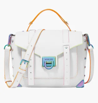 Сумка жіноча Michael Kors Manhattan Medium Contrast-Trim Leather Satchel White 35H1TNCS8L-OPTIC-WHITE-18789