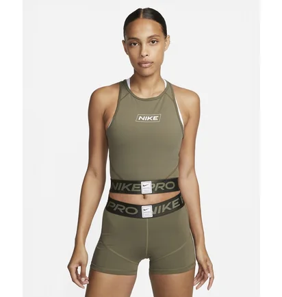 Топ женский Nike Pro Dri-Fit Graphic Crop Tank Olive Dq5593-222