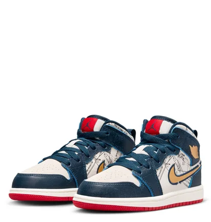 Кроссовки детские Air Jordan 1 Mid Se Ps Beige/Blue FN1352-400