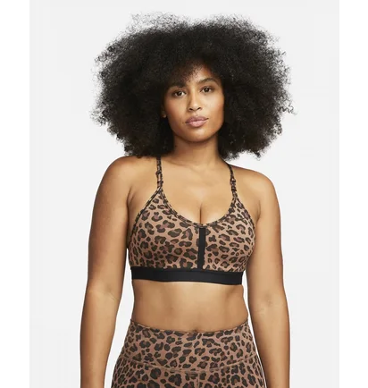 Топ женский Nike Indy WomenS Light-Support 1-Piece Pad V-Neck Leopard Print Sports Bra Brown DV9963-256