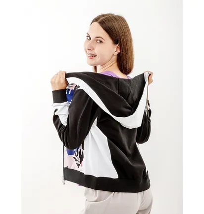 Толстовка женская AUSTRALIAN Flowers Hoodie Elastic Fleece Insert Jacket Black/White LSDGC0009-002