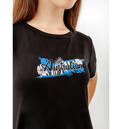 Футболка женская AUSTRALIAN Logo Flowers Tee Jersey V Black LSDTS0027-003