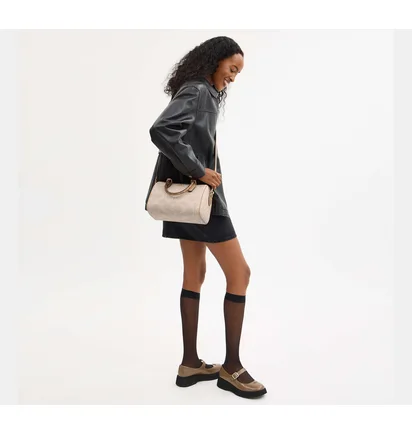 Сумка жіноча COACH Rowan Satchel Bag In Blocked Signature Canvas Beige CY679