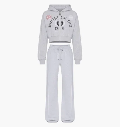 Спортивный костюм женский Ksubi College Origin Zip Hoodie & Carter Wide Trakpant Grey WSP26FL002-WSP26PA005