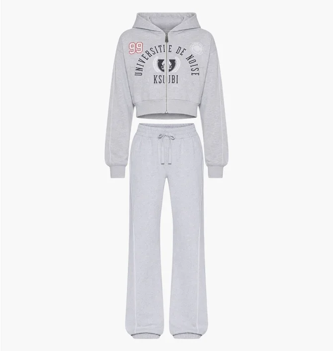 Спортивный костюм женский Ksubi College Origin Zip Hoodie & Carter Wide Trakpant Grey WSP26FL002-WSP26PA005