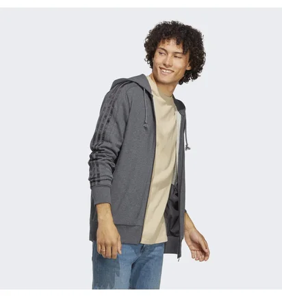 Толстовка мужская Adidas Essentials French Terry 3-Stripes Full-Zip Hoodie Grey Ic9837